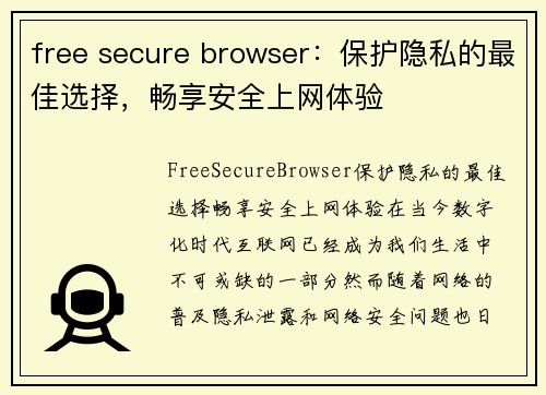 free secure browser：保护隐私的最佳选择，畅享安全上网体验